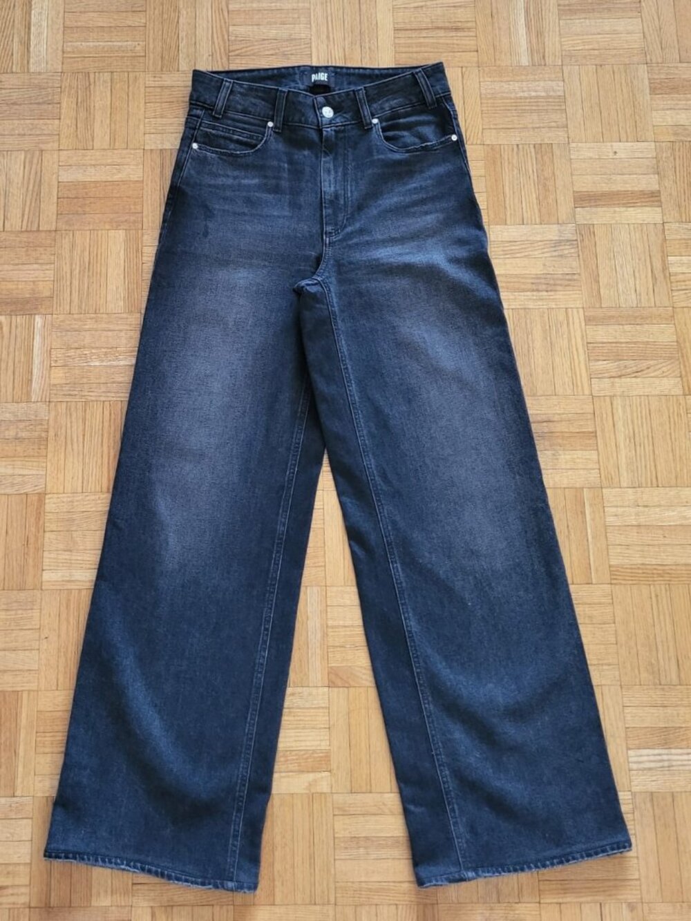 PAIGE | (ONCE WORN) Sasha High Rise Straight Jean - Viper Black Distressed